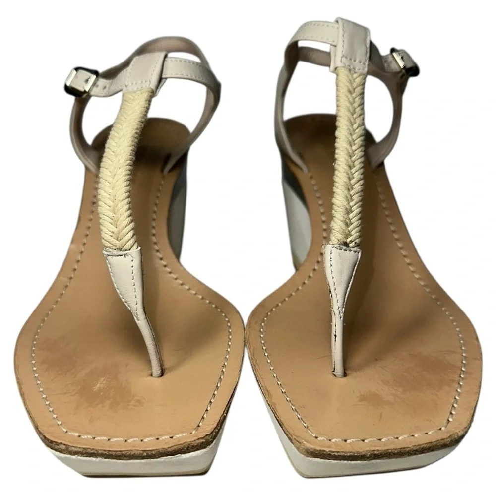 Jil Sander Women’s 37 7 White Tan Metallic Gold Roped T-Strap Platform Sandals